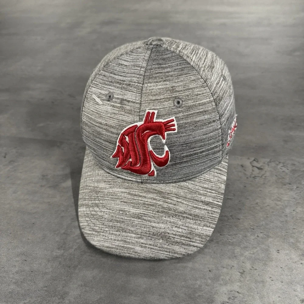 Washington State Cougars Hat Gray Red Performance Stretch Lightweight Breathable